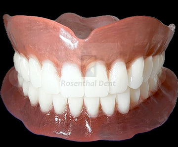 Affordable custom ThermoPlas flexible full arch denture available online.